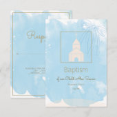Zacht Blauw Doopsel RSVP met Gouden Accenten (Voorkant / Achterkant)