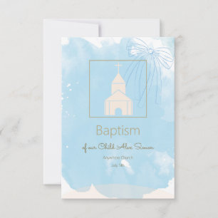 Zacht Blauw Doopsel RSVP met Gouden Accenten Kaartje