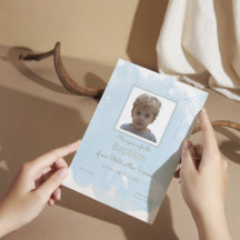 Zacht Blauw Doopsel Uitnodiging met Gouden Accente