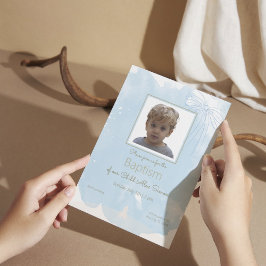 Zacht Blauw Doopsel Uitnodiging met Gouden Accente