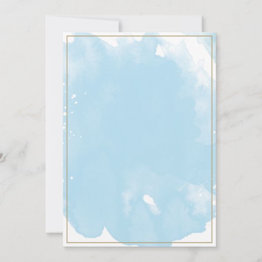 Zacht Blauw Doopsel Uitnodiging met Gouden Accente (Achterkant)