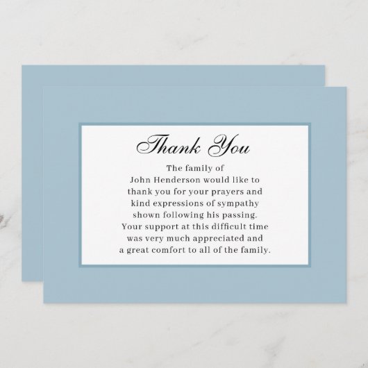 Zacht blauw eenvoudige begrafenis bedankkaart kaart (Voorkant / Achterkant)