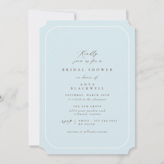 Zacht blauw | Elegant klassiek Vrijgezellenfeest Kaart (Voorkant)