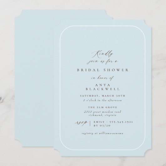 Zacht blauw | Elegant klassiek Vrijgezellenfeest Kaart (Voorkant / Achterkant)