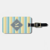 Zacht Blauw en Geel Strip Patroon Custom Monogram Bagagelabel (Voorkant horizontaal)