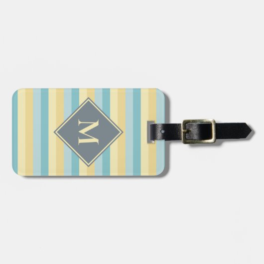 Zacht Blauw en Geel Strip Patroon Custom Monogram Bagagelabel (Voorkant horizontaal)