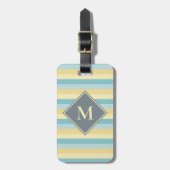 Zacht Blauw en Geel Strip Patroon Custom Monogram Bagagelabel (Voorkant verticaal)