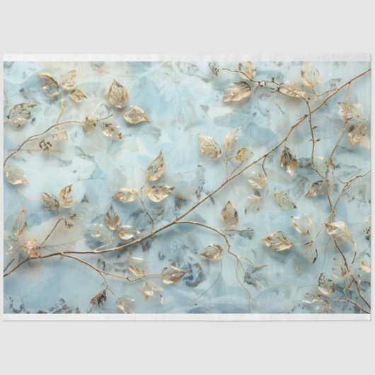 Zacht Blauw en Goud Blad Weefselpapier Tissuepapier (Voorkant)