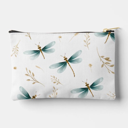 Zacht blauw en goud patroon van libellen etui (Achterkant)