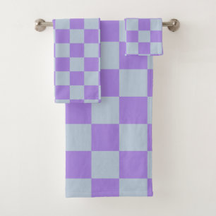 Zacht blauw en lavendel geruit bad handdoek