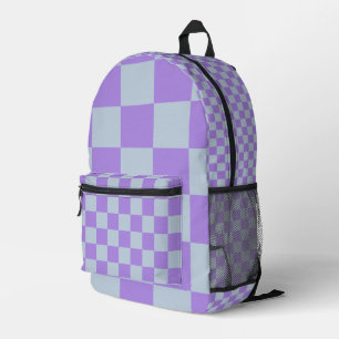 Zacht blauw en lavendel geruit bedrukte rugzak