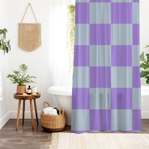 Zacht blauw en lavendel geruit douchegordijn