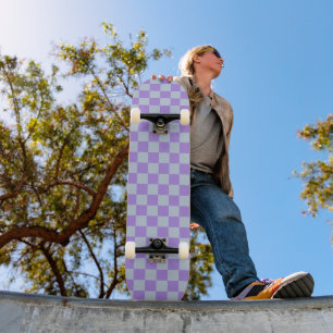 Zacht blauw en lavendel geruit persoonlijk skateboard