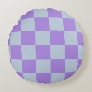 Zacht blauw en lavendel geruit rond kussen
