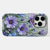 Zacht blauw en Paarse bloemenschilderij Case-Mate iPhone Case (Achterkant (horizontaal))