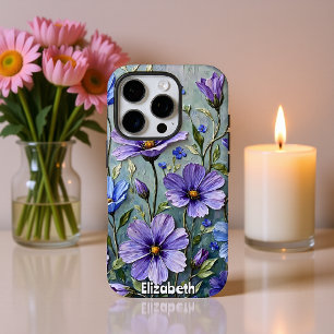 Zacht blauw en Paarse bloemenschilderij iPhone 16 Pro Hoesje