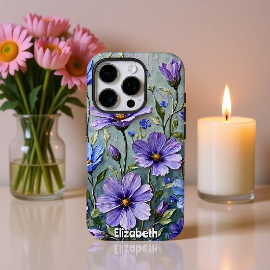 Zacht blauw en Paarse bloemenschilderij Case-Mate iPhone Case