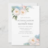 Zacht Blauw en Roze Bloemen klassieke QR CODE RSVP Kaart (Voorkant)