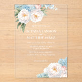 Zacht Blauw en Roze Bloemen Lente Botanisch Acryl Uitnodigingen (Voorkant)