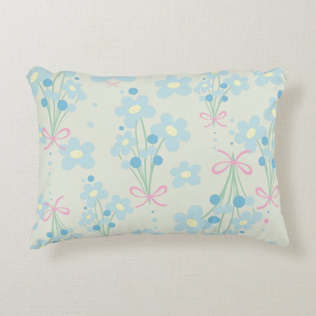 Zacht blauw en roze harmonie accent kussen (Voorkant)