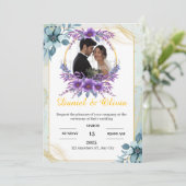 Zacht Blauw en Wit Bloemen bruiloft Kaart (Staand voorkant)