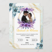 Zacht Blauw en Wit Bloemen bruiloft Kaart (Voorkant / Achterkant)