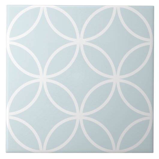 Zacht blauw en wit herhalend cirkelblad patroon tegeltje (Voorkant)