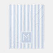 Zacht Blauw en Wit Ticking Streep Monogram Fleece Deken (Voorkant)