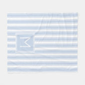 Zacht Blauw en Wit Ticking Streep Monogram Fleece Deken (Voorkant (Horizontaal))