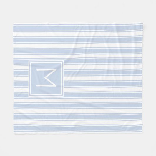 Zacht Blauw en Wit Ticking Streep Monogram Fleece Deken (Voorkant (Horizontaal))
