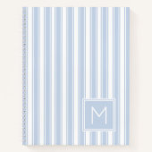 Zacht Blauw en Wit Ticking Streep Monogram Notitieboek (Voorkant)