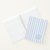 Zacht Blauw en Wit Ticking Streep Monogram Notitieboek (Binnen)