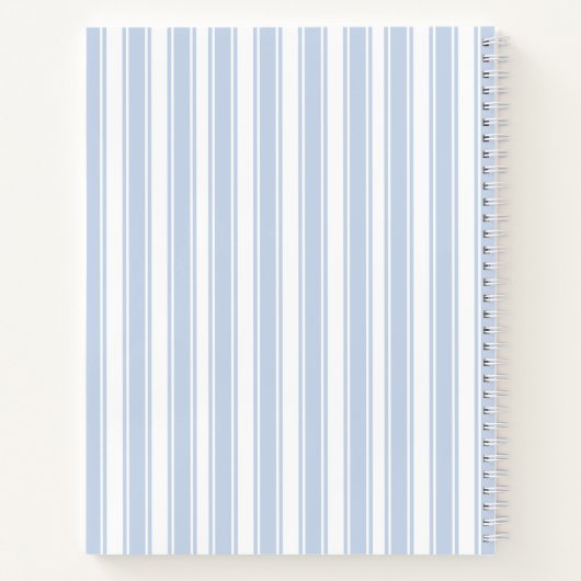 Zacht Blauw en Wit Ticking Streep Monogram Notitieboek (Achterkant)