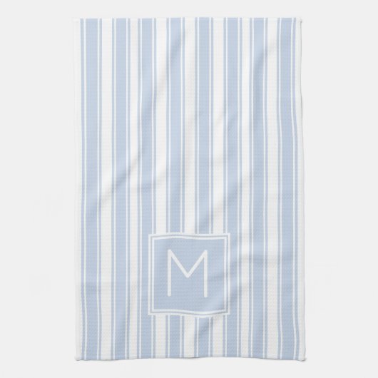 Zacht Blauw en Wit Ticking Streep Monogram Theedoek (Verticaal)