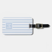 Zacht Blauw en Wit Ticking Strepen Monogram Bagagelabel (Voorkant horizontaal)