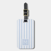 Zacht Blauw en Wit Ticking Strepen Monogram Bagagelabel (Voorkant verticaal)