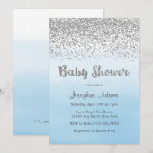 Zacht blauw en zilver Baby shower Kaart (Voorkant / Achterkant)