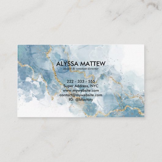 Zacht Blauw Glitter Monogram Naam Initiaal Visitekaartje (Achterkant)