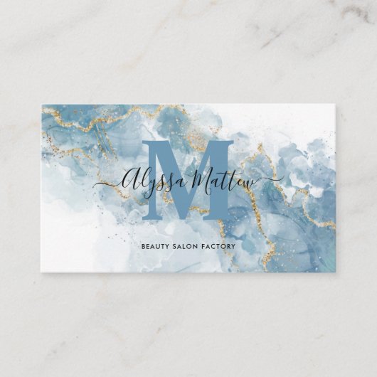 Zacht Blauw Glitter Monogram Naam Initiaal Visitekaartje (Voorkant)