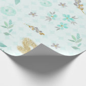 Zacht Blauw Goud Glitter Waterverf Bloem Cadeaupapier (Hoek)