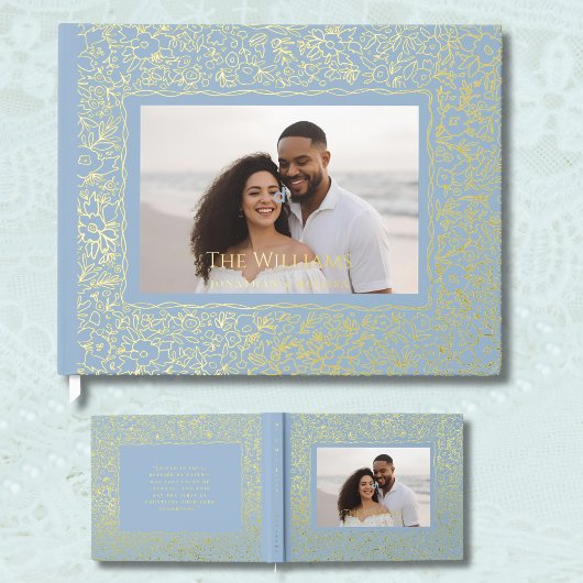 Zacht Blauw Gouden Folie Wedding Guestbooks Beach Gastenboek