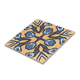 Zacht Blauw Grijs Crème Geel Bruin Etnische Tribe Tegeltje