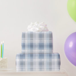 Zacht Blauw Grijs Kustmist Geruit Patroon Cadeaupapier