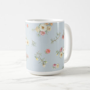 Zacht Blauw Grijs Mos Roos Waterverf Bloemmotief Koffiemok