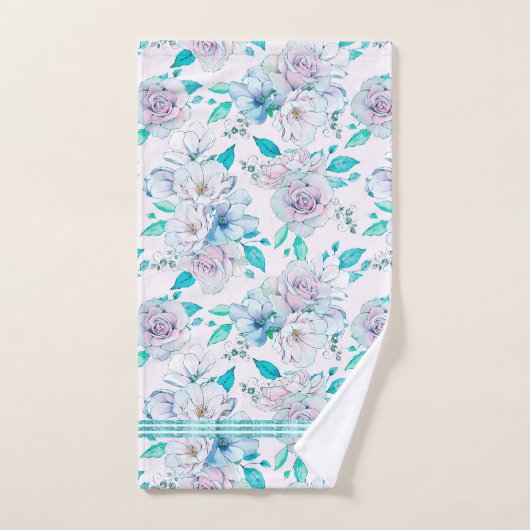 Zacht blauw-groen  rozen patroon bad handdoek (Handdoek)