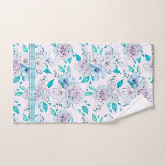 Zacht blauw-groen  rozen patroon bad handdoek (Handdoek)