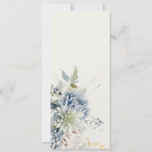 Zacht Blauw Groen Sappig Bloemen Bruiloft Menu Kaa Kaart (Achterkant)