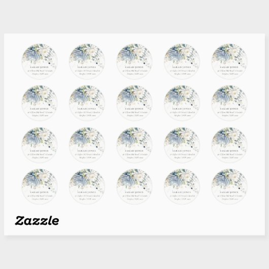 Zacht Blauw Groen Succulent Bloemen Botanisch Adre Ronde Sticker (Vel)