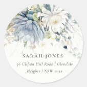 Zacht Blauw Groen Succulent Bloemen Botanisch Adre Ronde Sticker (Voorkant)