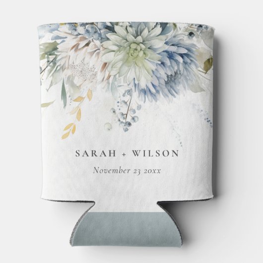 Zacht Blauw Groen Succulent Bloemen Botanische Bru Blikjeskoeler (Achterkant)